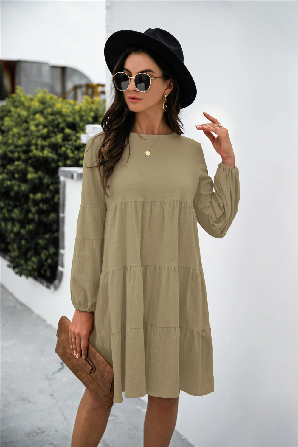 Balloon Sleeve Keyhole Tiered Dress - Image 9
