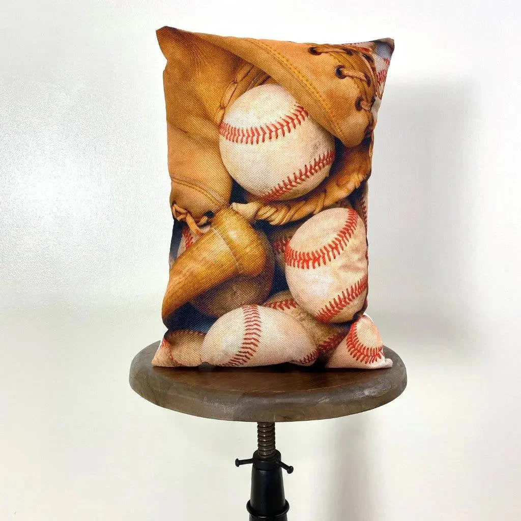 Baseball Bat | 12x 18 | Baseball Glove | Baseballs | Old Baseballs | Sports | Sports Fabric | Sports Fans | Baseball Gifts | Teen Room Decor by UniikPillows - Image 4