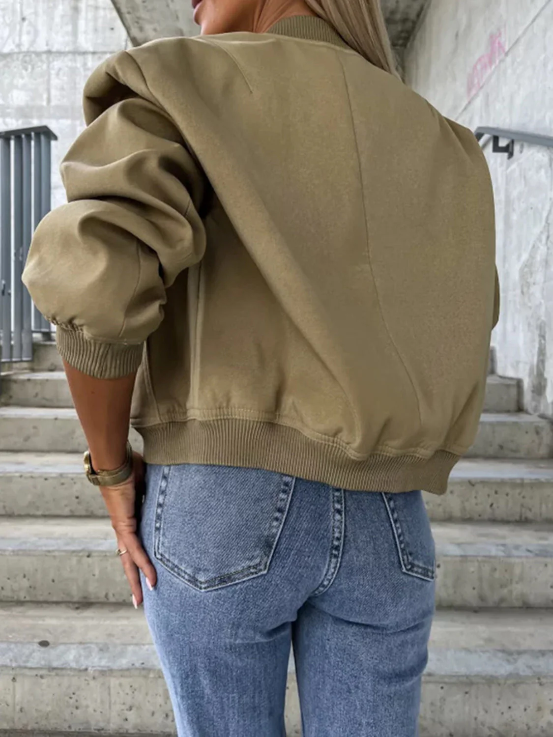 Baseball Collar Dropped Shoulder Jacket - Image 11