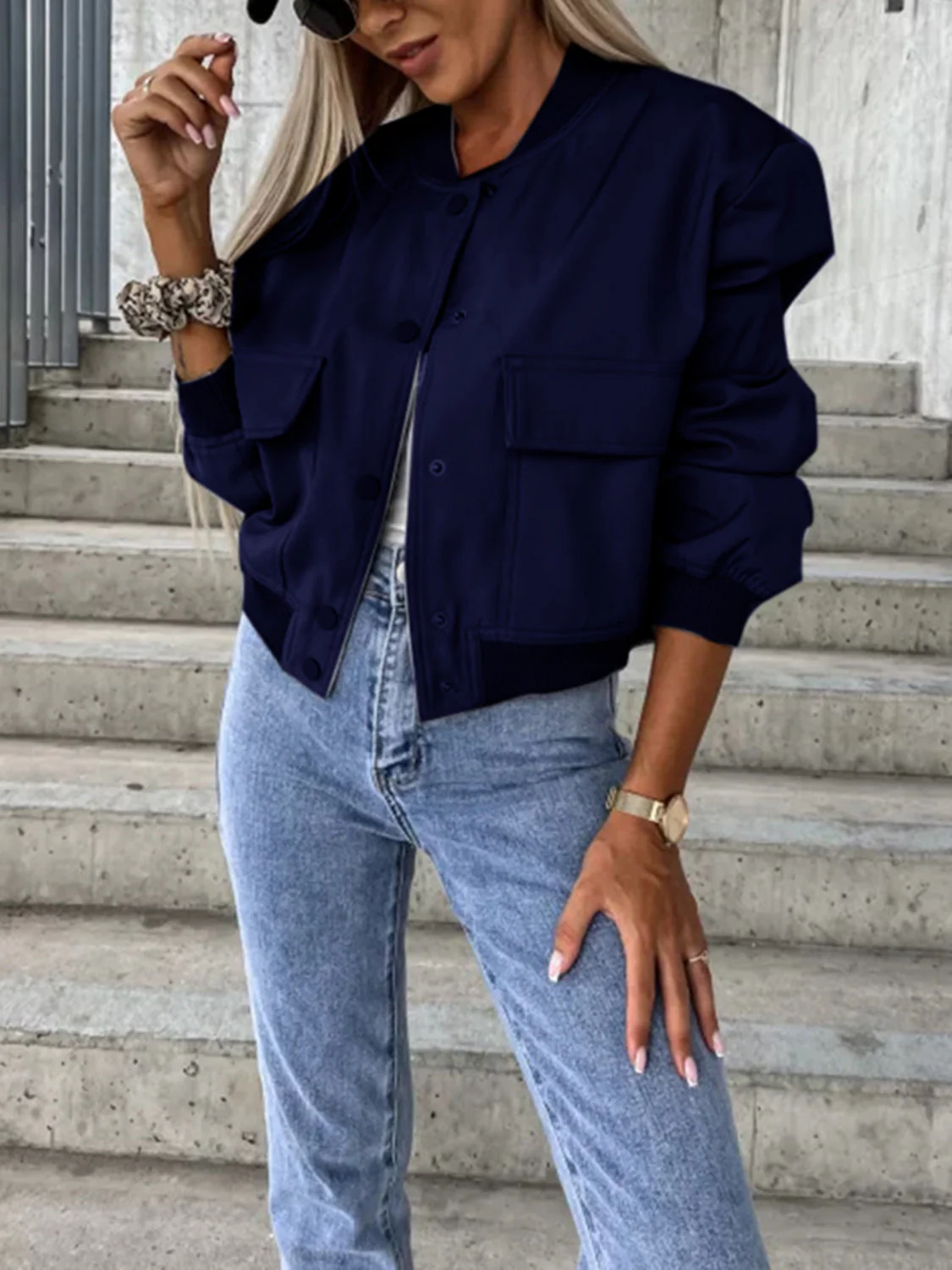 Baseball Collar Dropped Shoulder Jacket - Image 13