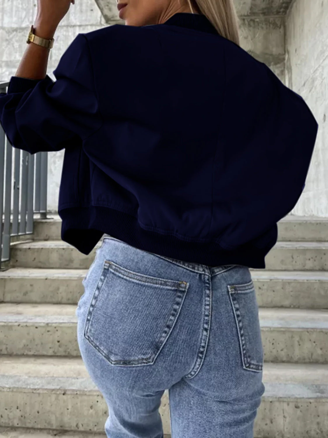 Baseball Collar Dropped Shoulder Jacket - Image 14