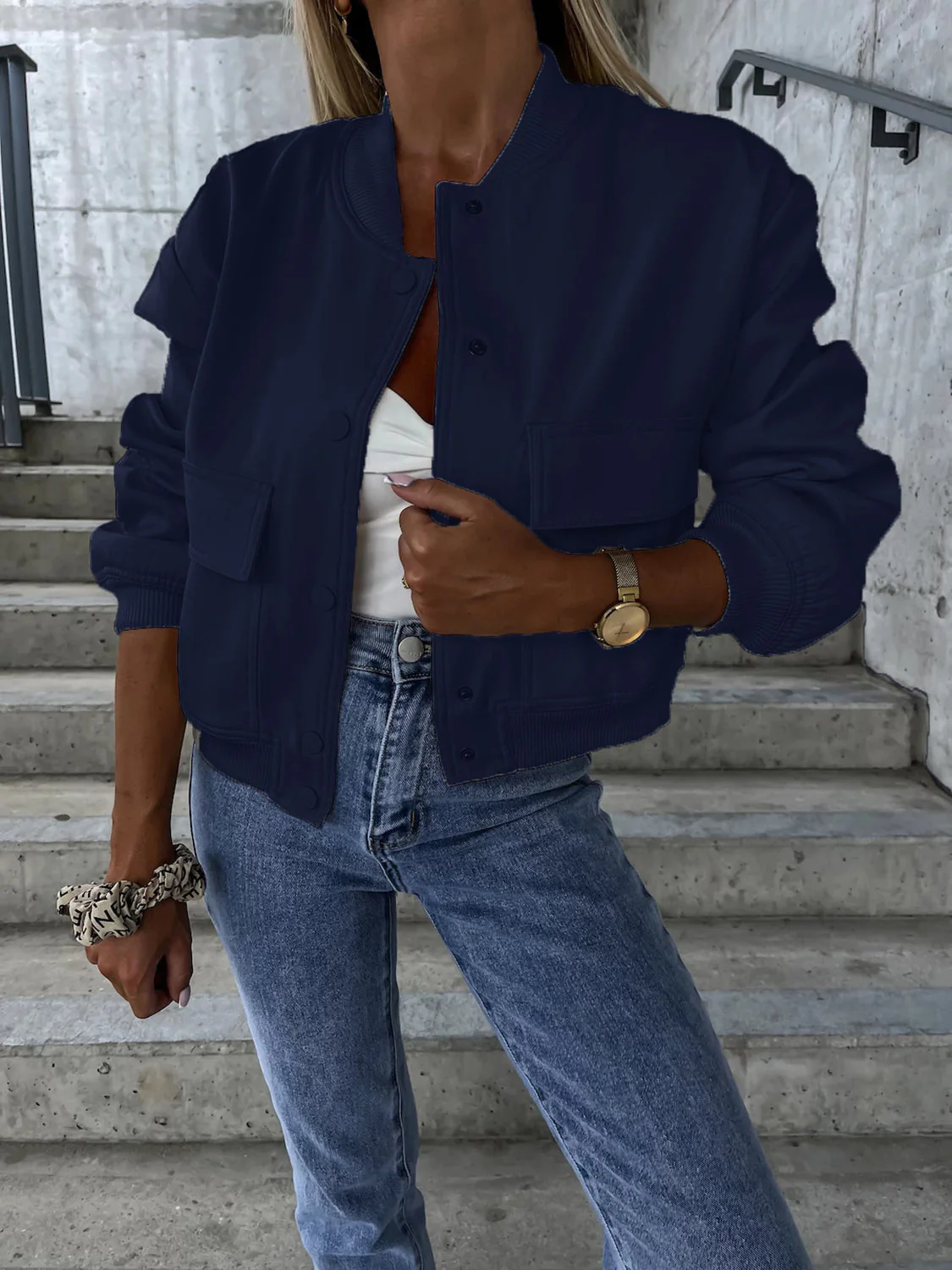 Baseball Collar Dropped Shoulder Jacket - Image 15