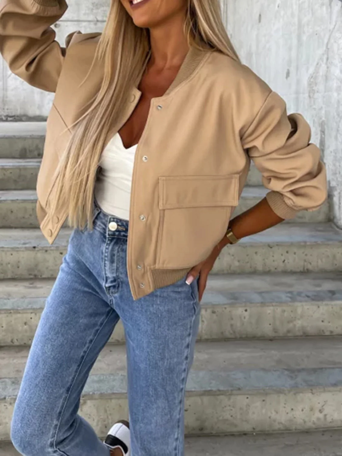 Baseball Collar Dropped Shoulder Jacket - Image 18