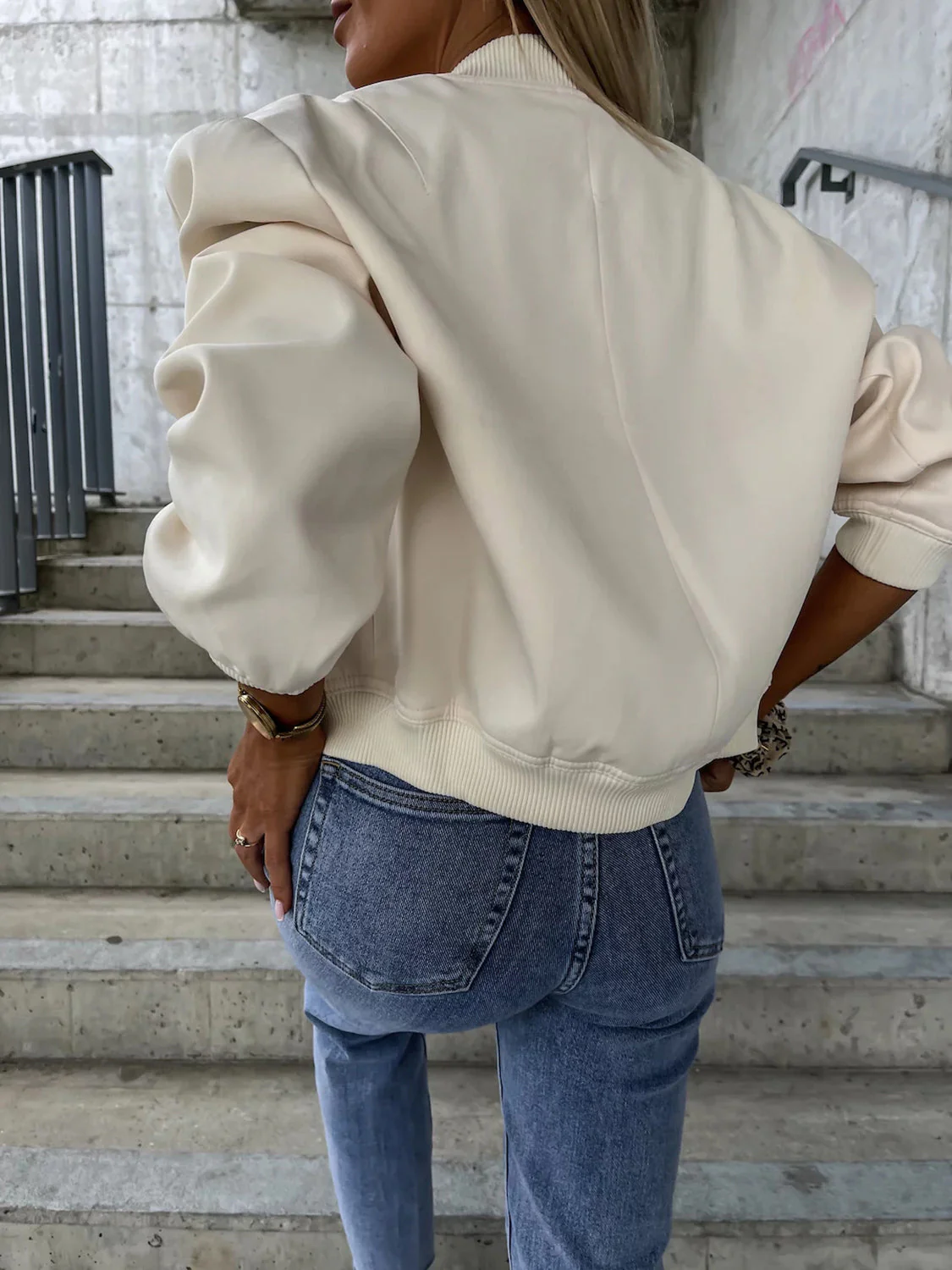 Baseball Collar Dropped Shoulder Jacket - Image 2