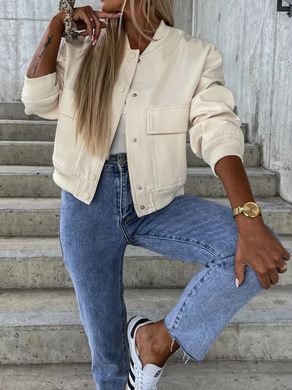 Baseball Collar Dropped Shoulder Jacket - Image 3