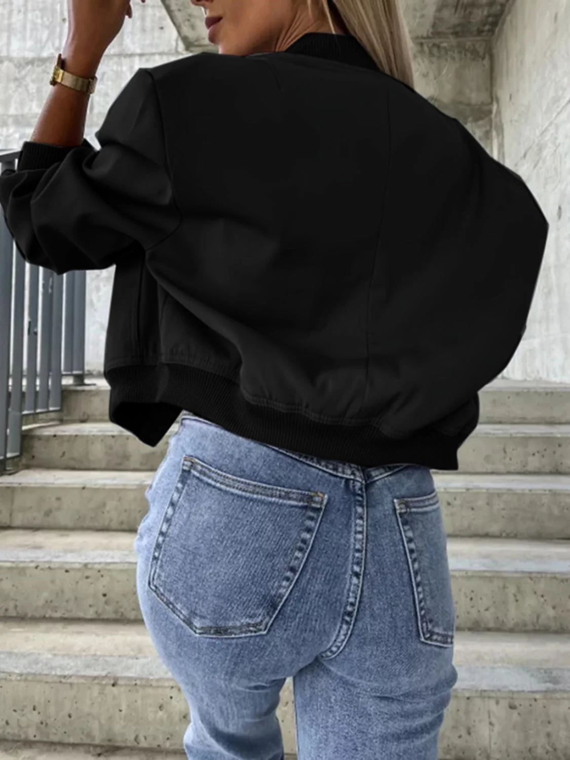 Baseball Collar Dropped Shoulder Jacket - Image 8