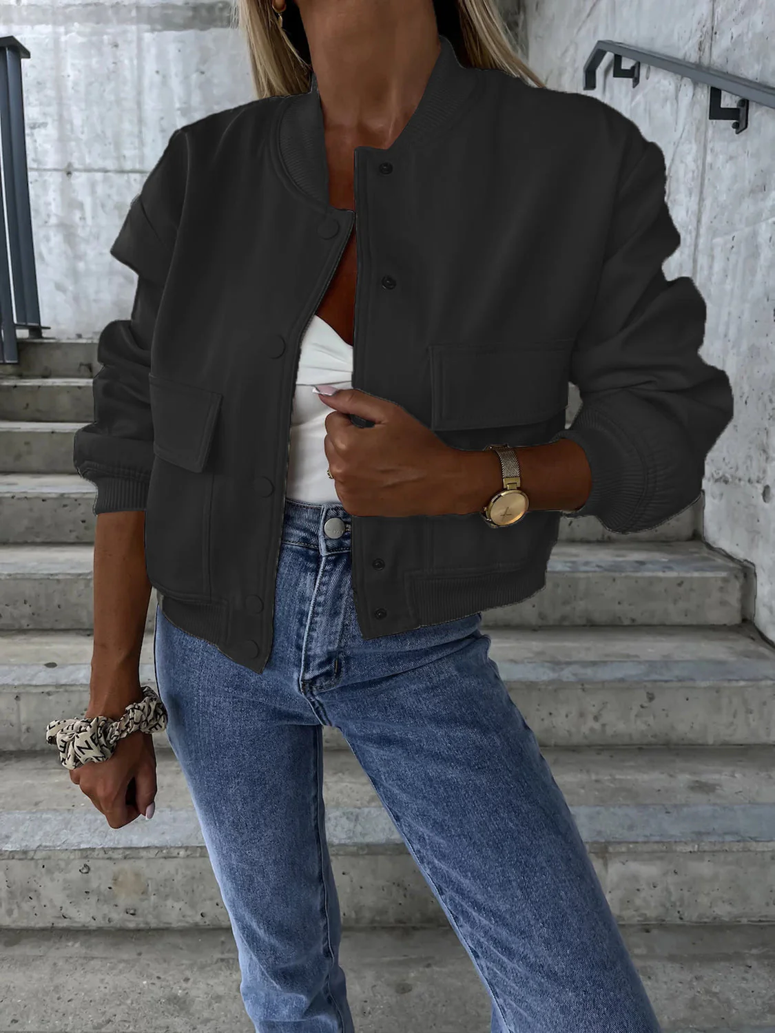 Baseball Collar Dropped Shoulder Jacket - Image 9
