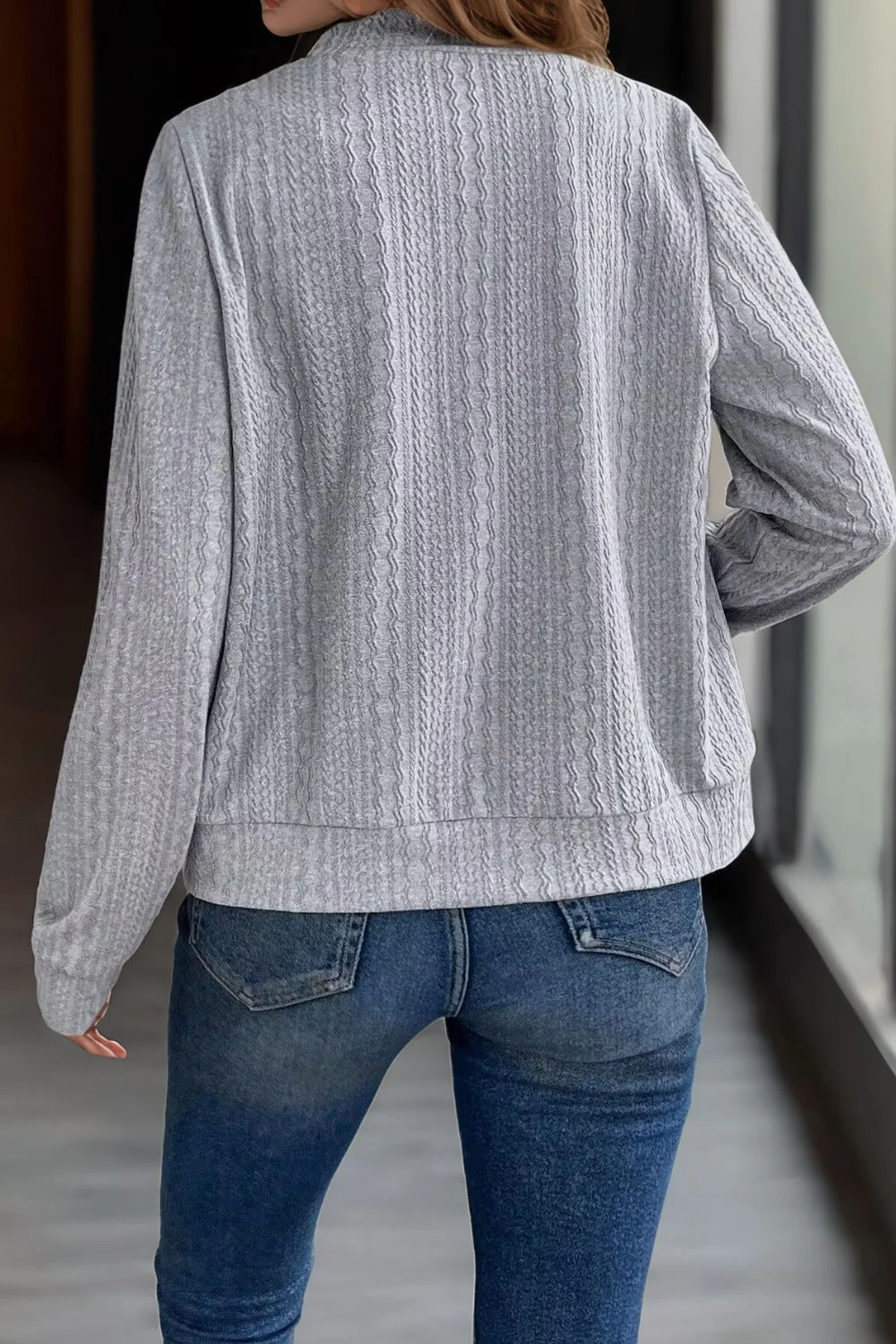Baseball Collar Zip Up Long Sleeve Jacket - Image 2