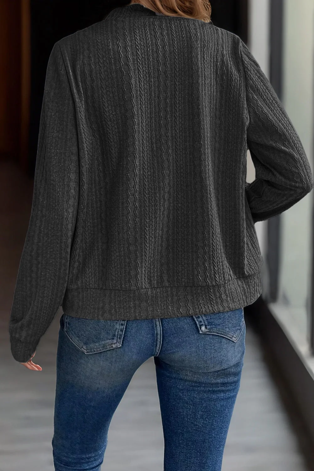 Baseball Collar Zip Up Long Sleeve Jacket - Image 5
