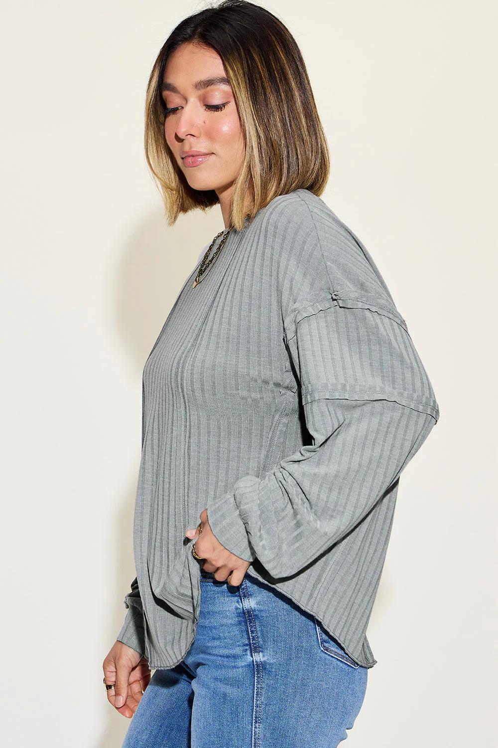 Basic Bae Full Size Ribbed Round Neck Long Sleeve T-Shirt - Image 12