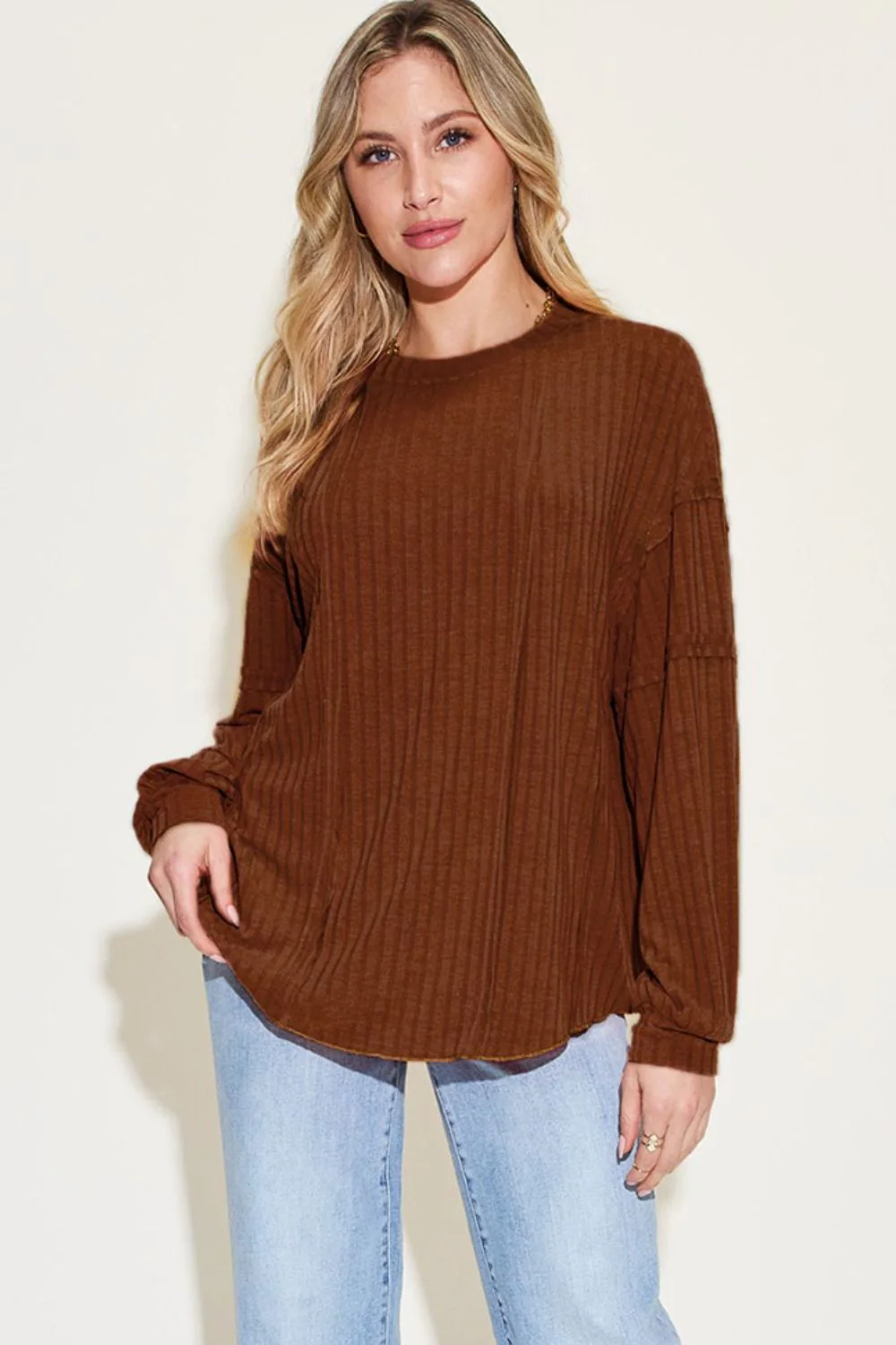Basic Bae Full Size Ribbed Round Neck Long Sleeve T-Shirt - Image 2