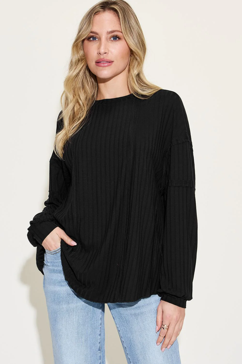 Basic Bae Full Size Ribbed Round Neck Long Sleeve T-Shirt - Image 22
