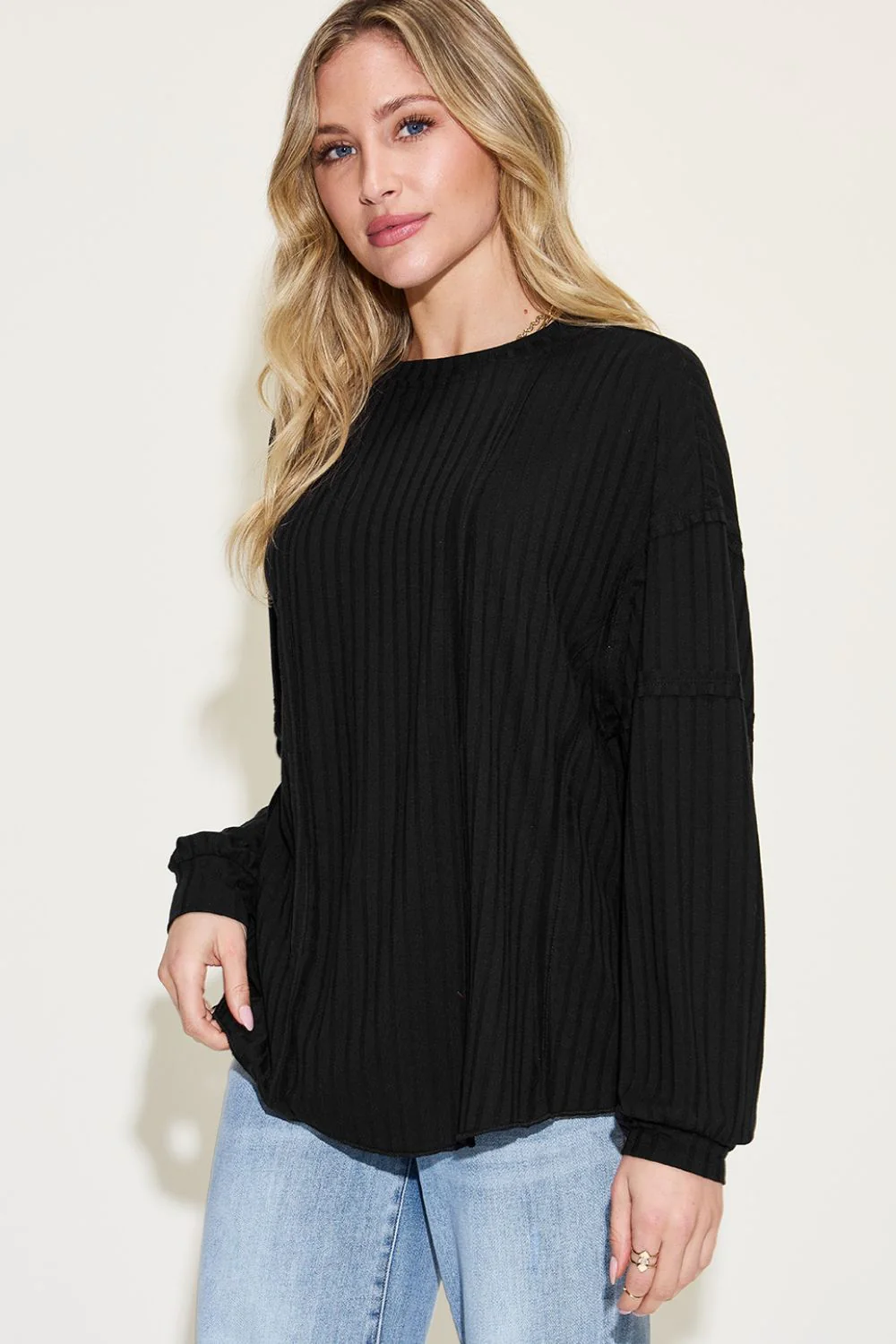 Basic Bae Full Size Ribbed Round Neck Long Sleeve T-Shirt - Image 23