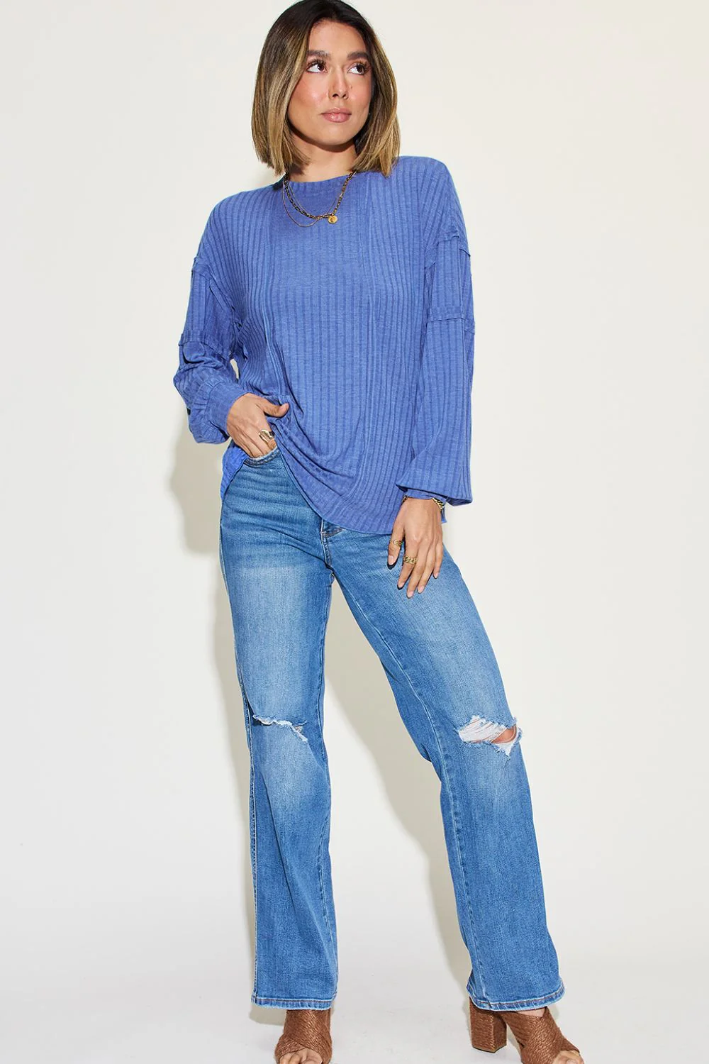 Basic Bae Full Size Ribbed Round Neck Long Sleeve T-Shirt - Image 29