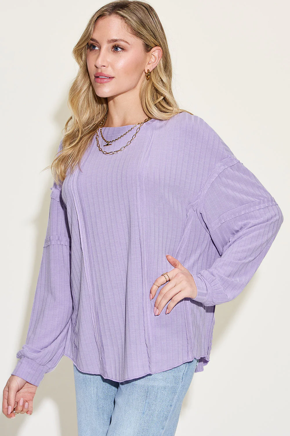 Basic Bae Full Size Ribbed Round Neck Long Sleeve T-Shirt - Image 5