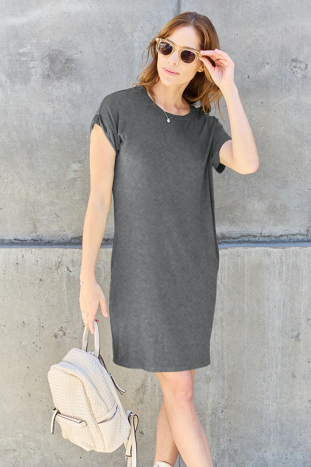 Basic Bae Full Size Round Neck Short Sleeve Dress with Pockets - Image 14