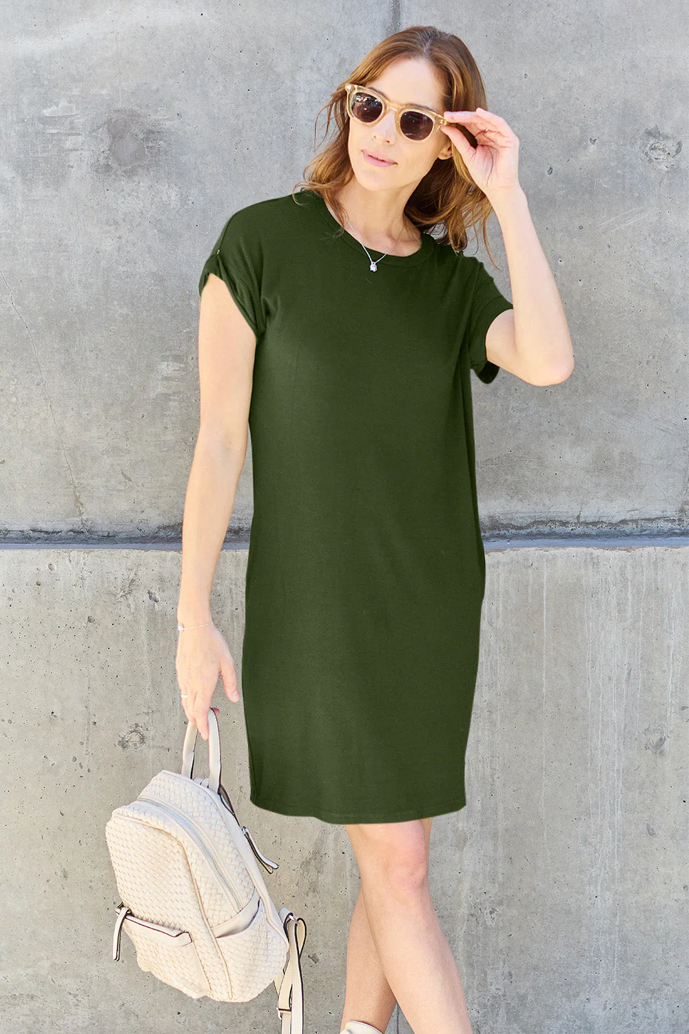 Basic Bae Full Size Round Neck Short Sleeve Dress with Pockets - Image 27