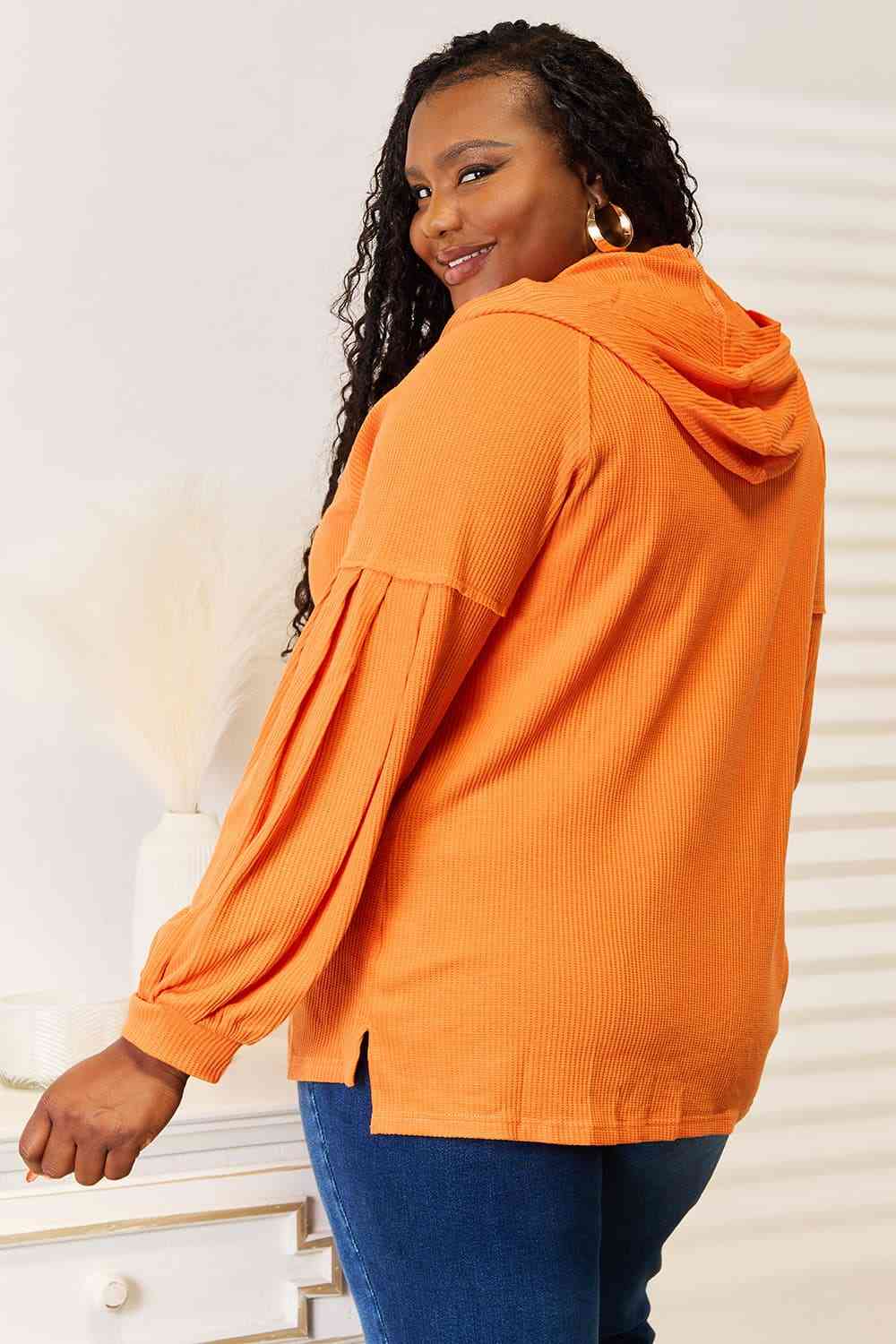 Basic Bae Side Slit Buttoned Waffle Knit Hoodie - Image 2