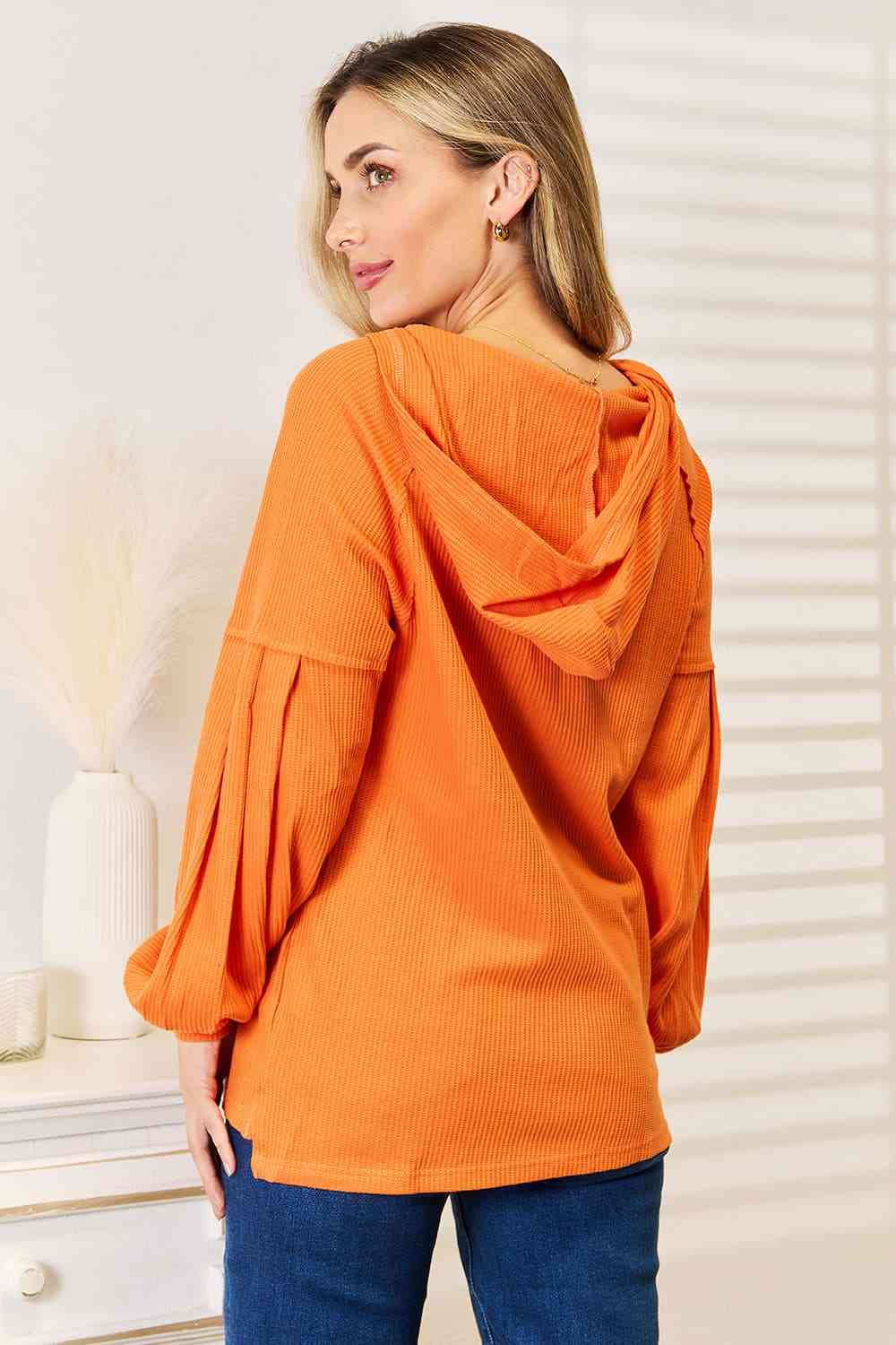 Basic Bae Side Slit Buttoned Waffle Knit Hoodie - Image 9