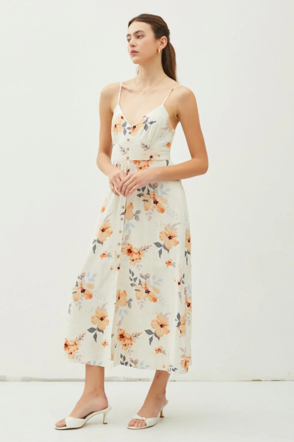 Be Cool Floral Button Down Cami Midi Dress - Image 3