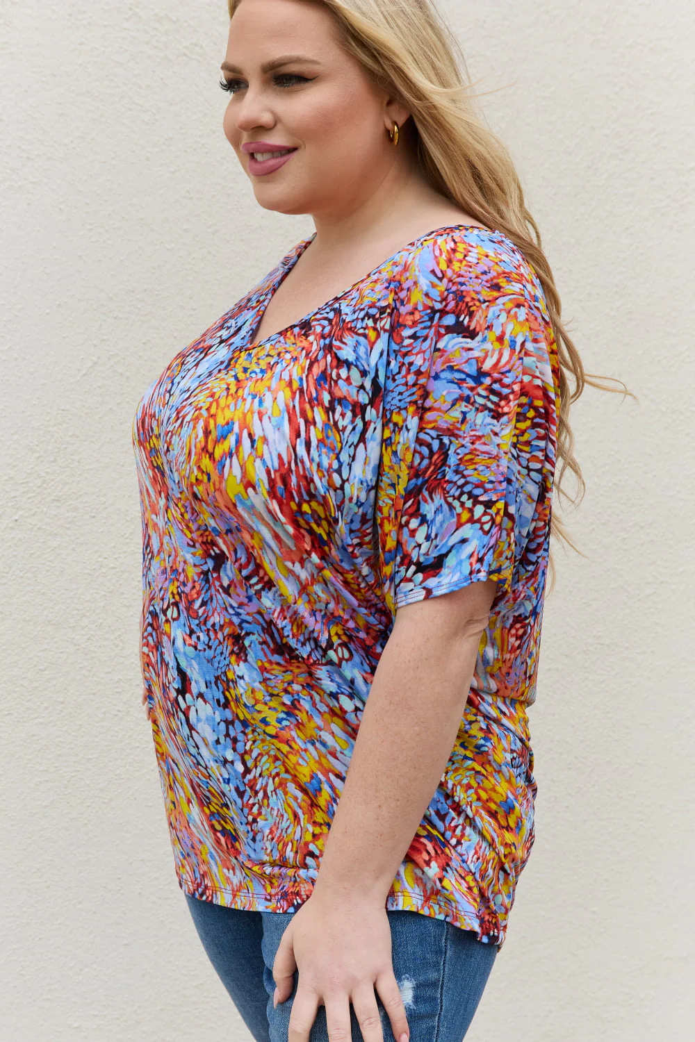 Be Stage Full Size Printed Dolman Flowy Top - Image 10