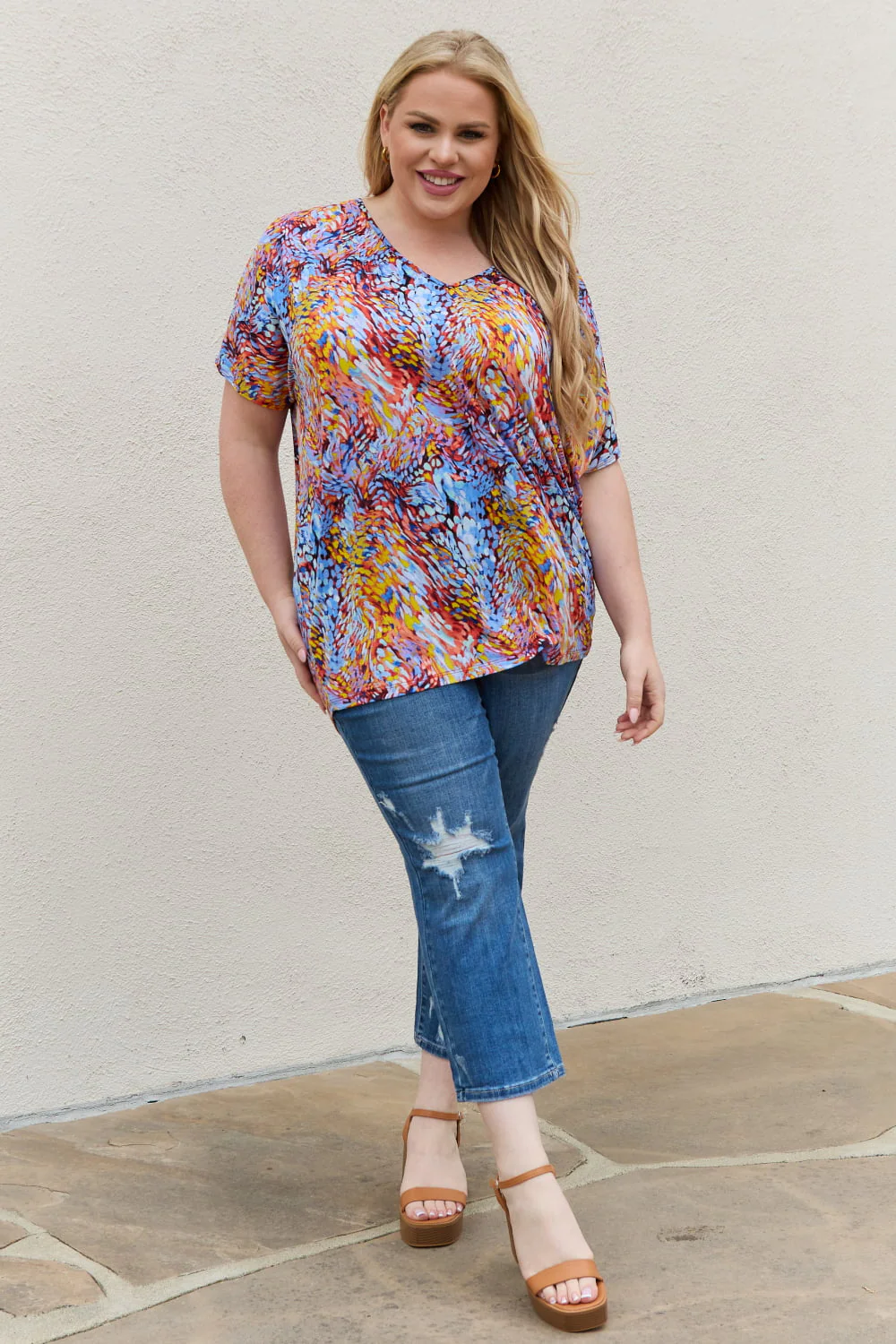 Be Stage Full Size Printed Dolman Flowy Top - Image 12