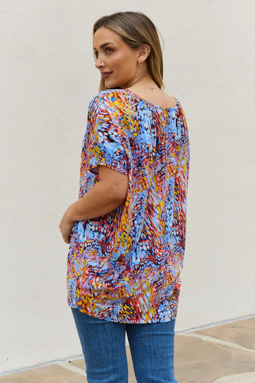 Be Stage Full Size Printed Dolman Flowy Top - Image 2