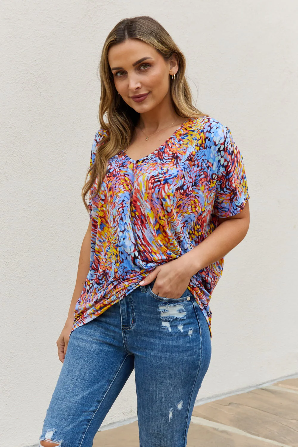 Be Stage Full Size Printed Dolman Flowy Top - Image 3