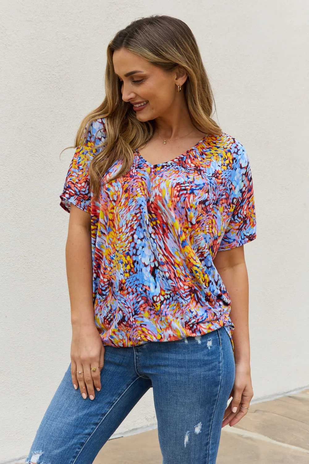 Be Stage Full Size Printed Dolman Flowy Top - Image 4