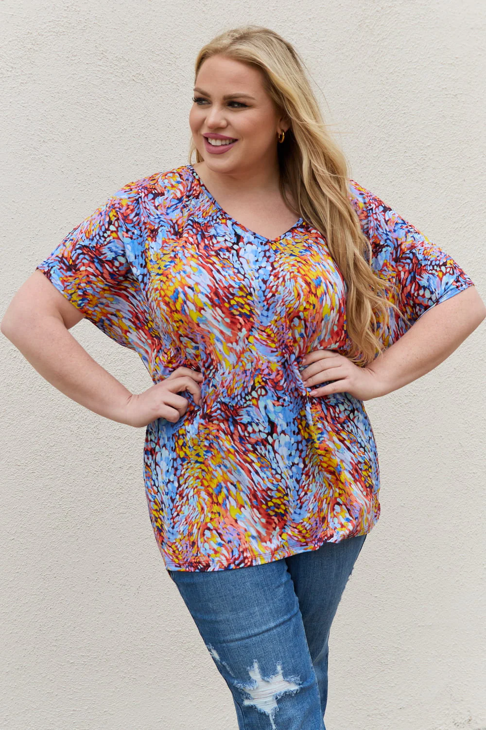 Be Stage Full Size Printed Dolman Flowy Top - Image 7