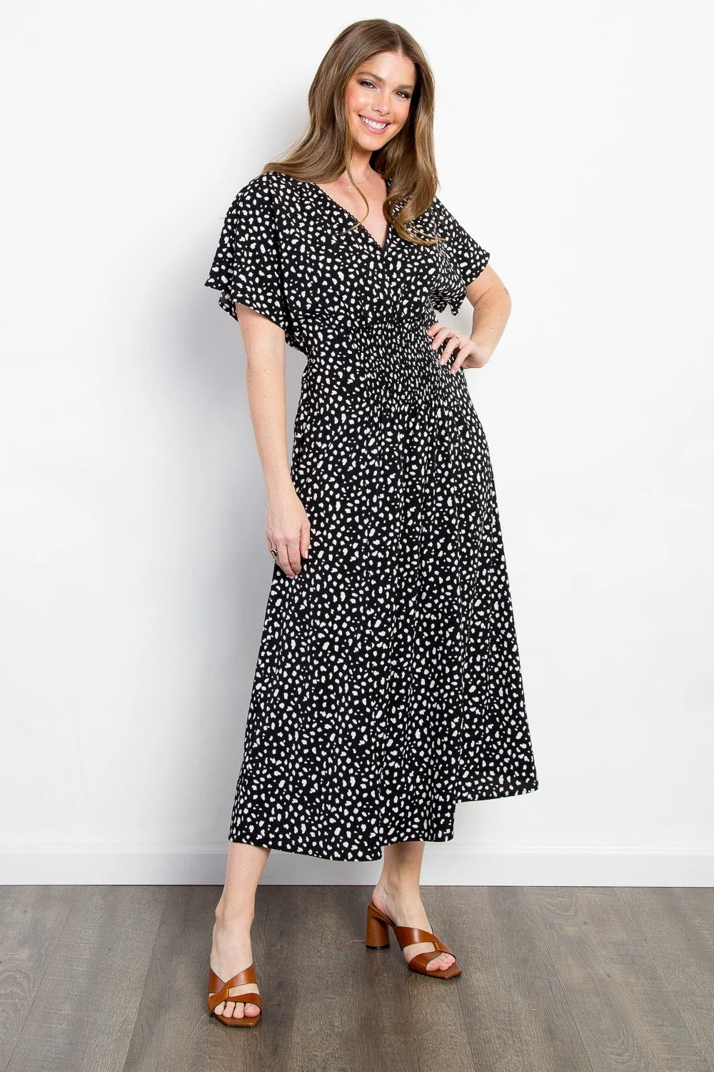 Be Stage Full Size Printed Smocked Waist Dress - Image 3