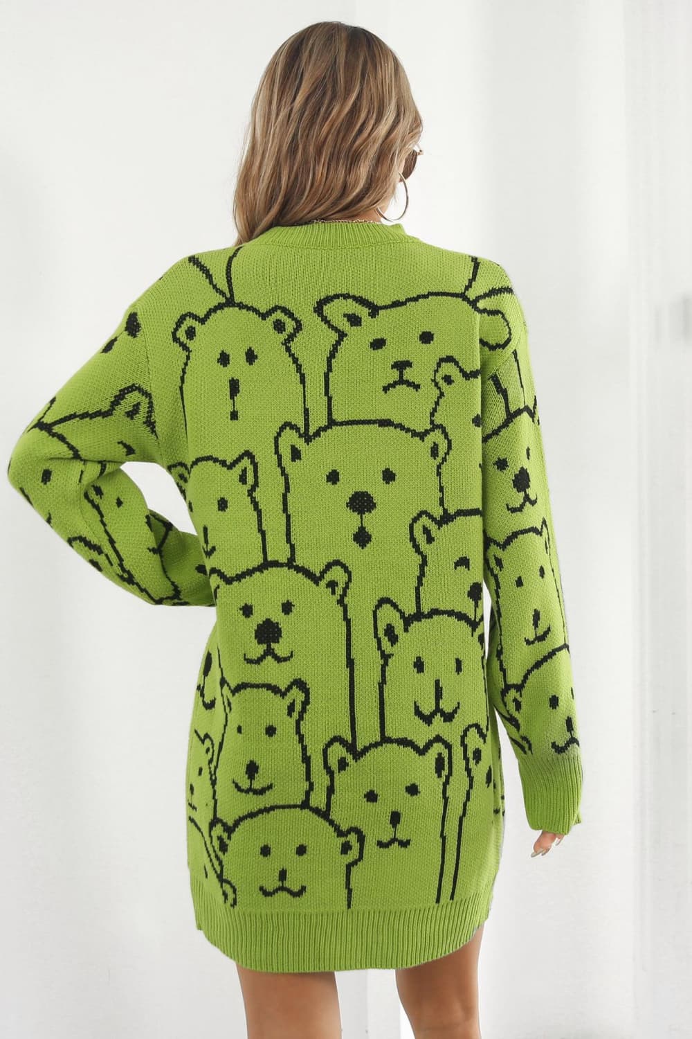 Bear Pattern Round Neck Sweater Dress - Image 9