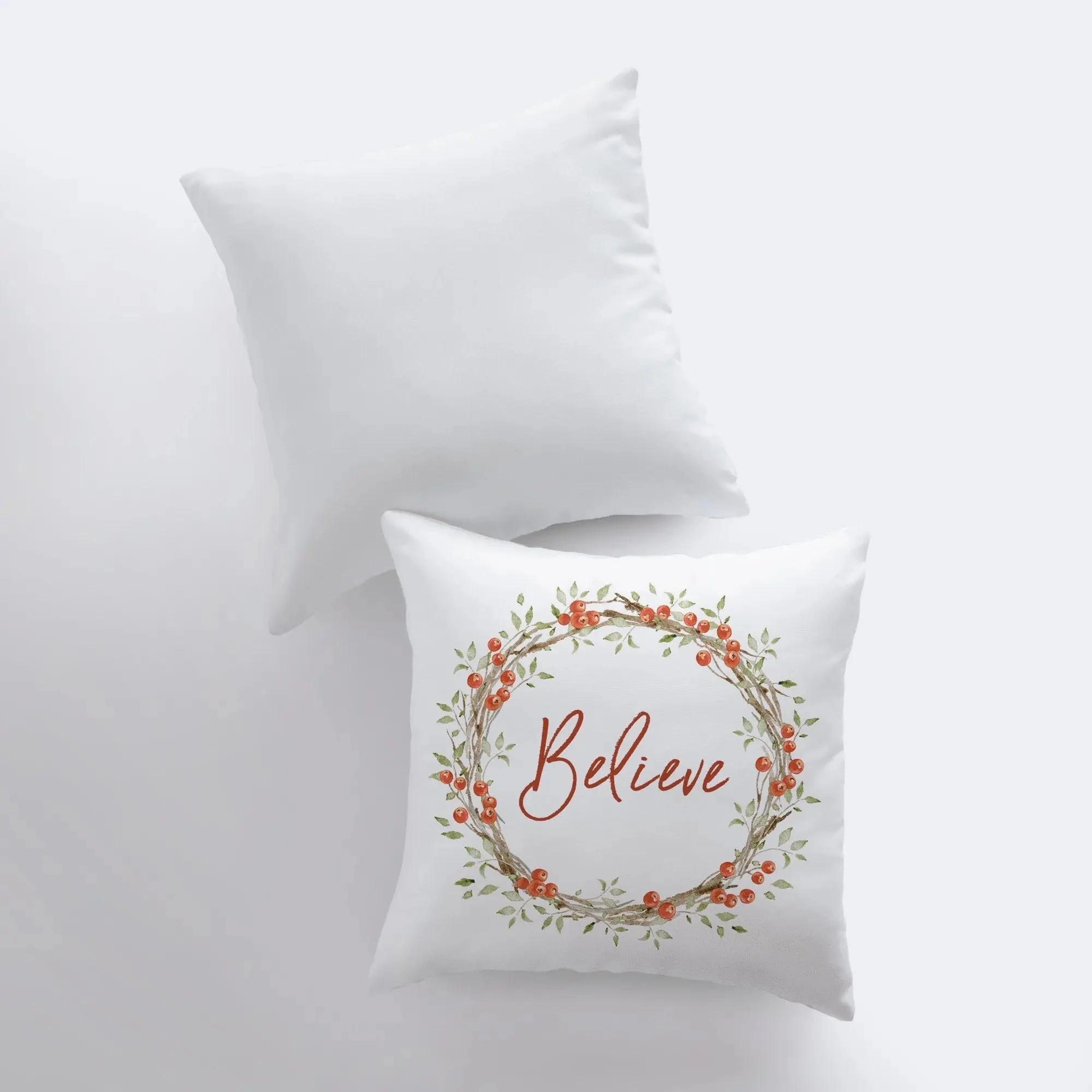 Believe with Berry Wreath Christmas Throw Pillow | Room Decor | Home Decor | Bedroom Decor | Home Decor Christmas | Christmas Throw Pillows by UniikPillows - Image 4