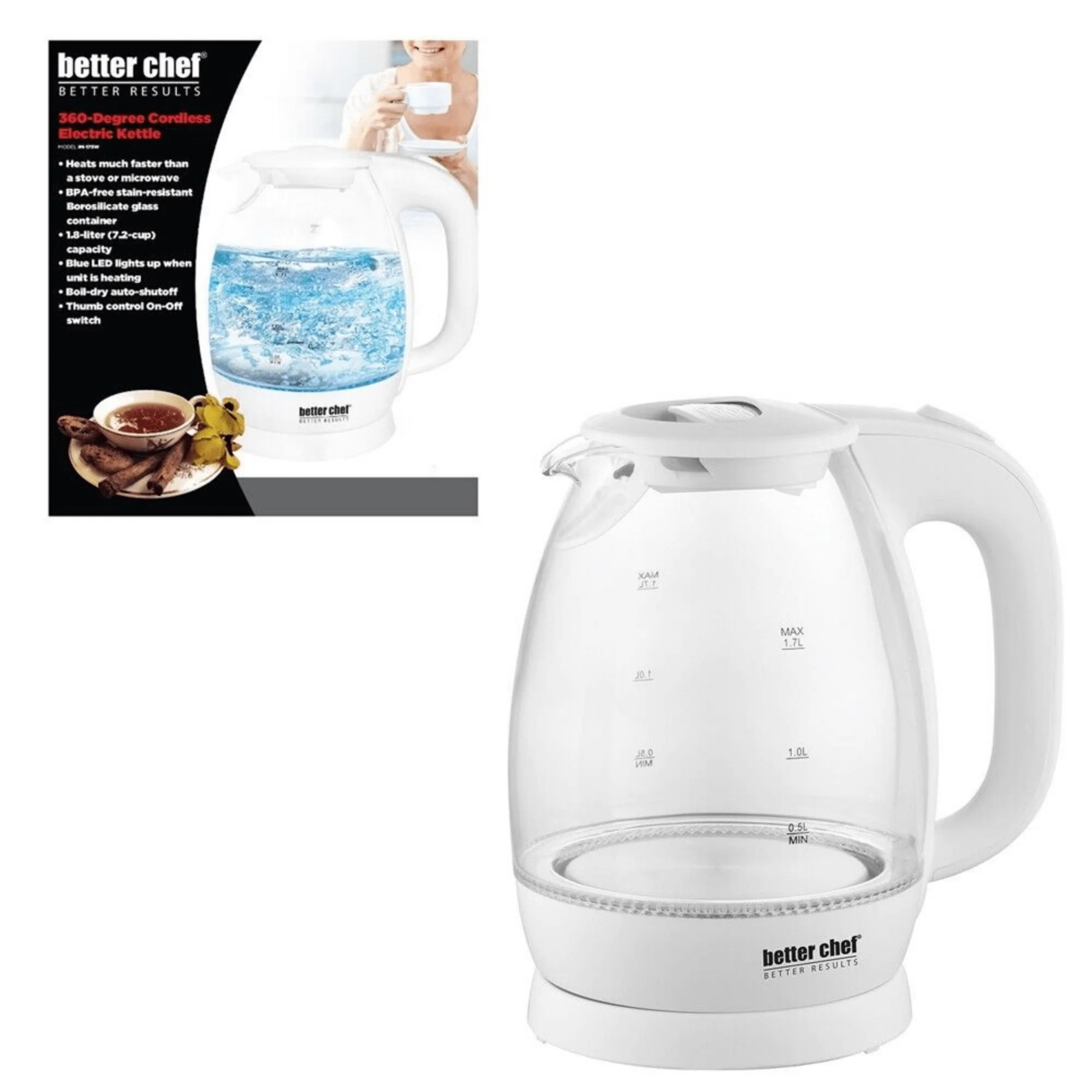 Better Chef 7-Cup Cordless Borosilicate Glass Electric Kettle with LED Light by Jupiter Gear Home - Image 8