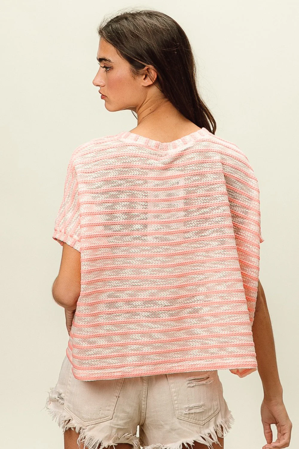 BiBi Braid Striped Short Sleeve Round Neck T-Shirt - Image 2