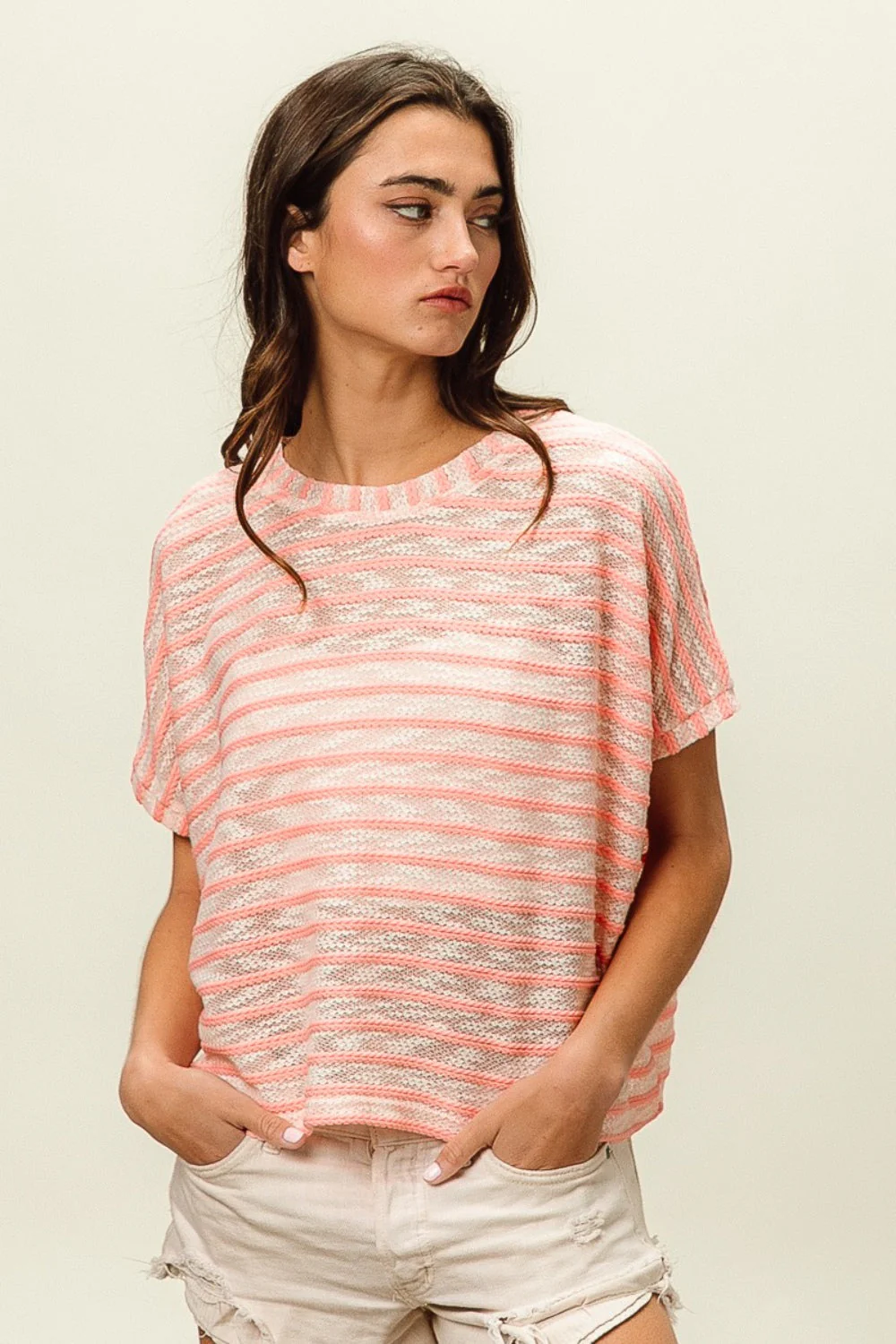 BiBi Braid Striped Short Sleeve Round Neck T-Shirt - Image 4