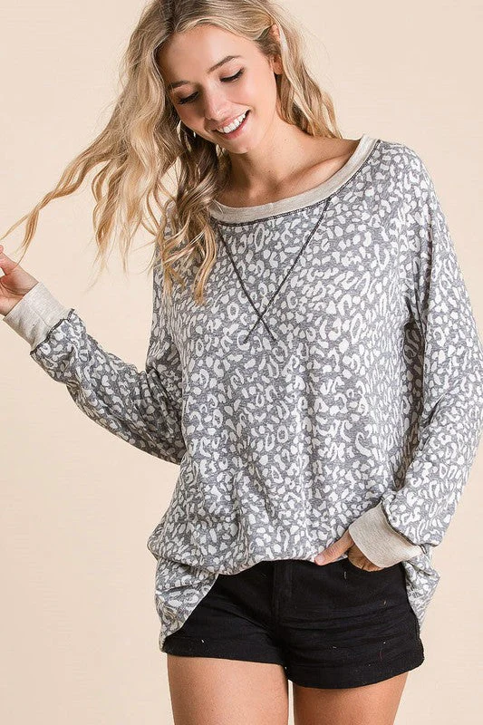 BiBi Leopard Round Neck Long Sleeve T-Shirt - Image 3