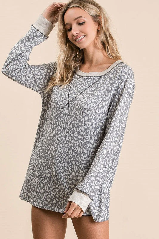 BiBi Leopard Round Neck Long Sleeve T-Shirt - Image 4