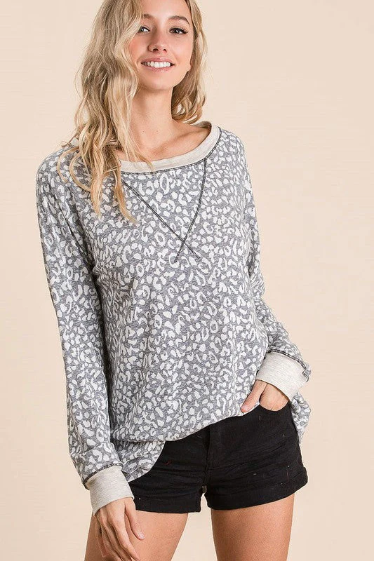 BiBi Leopard Round Neck Long Sleeve T-Shirt - Image 5