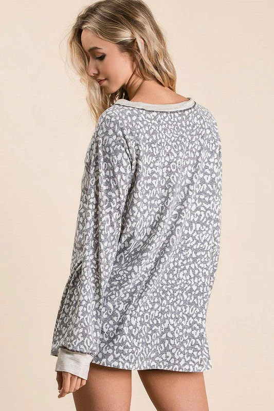 BiBi Leopard Round Neck Long Sleeve T-Shirt - Image 6