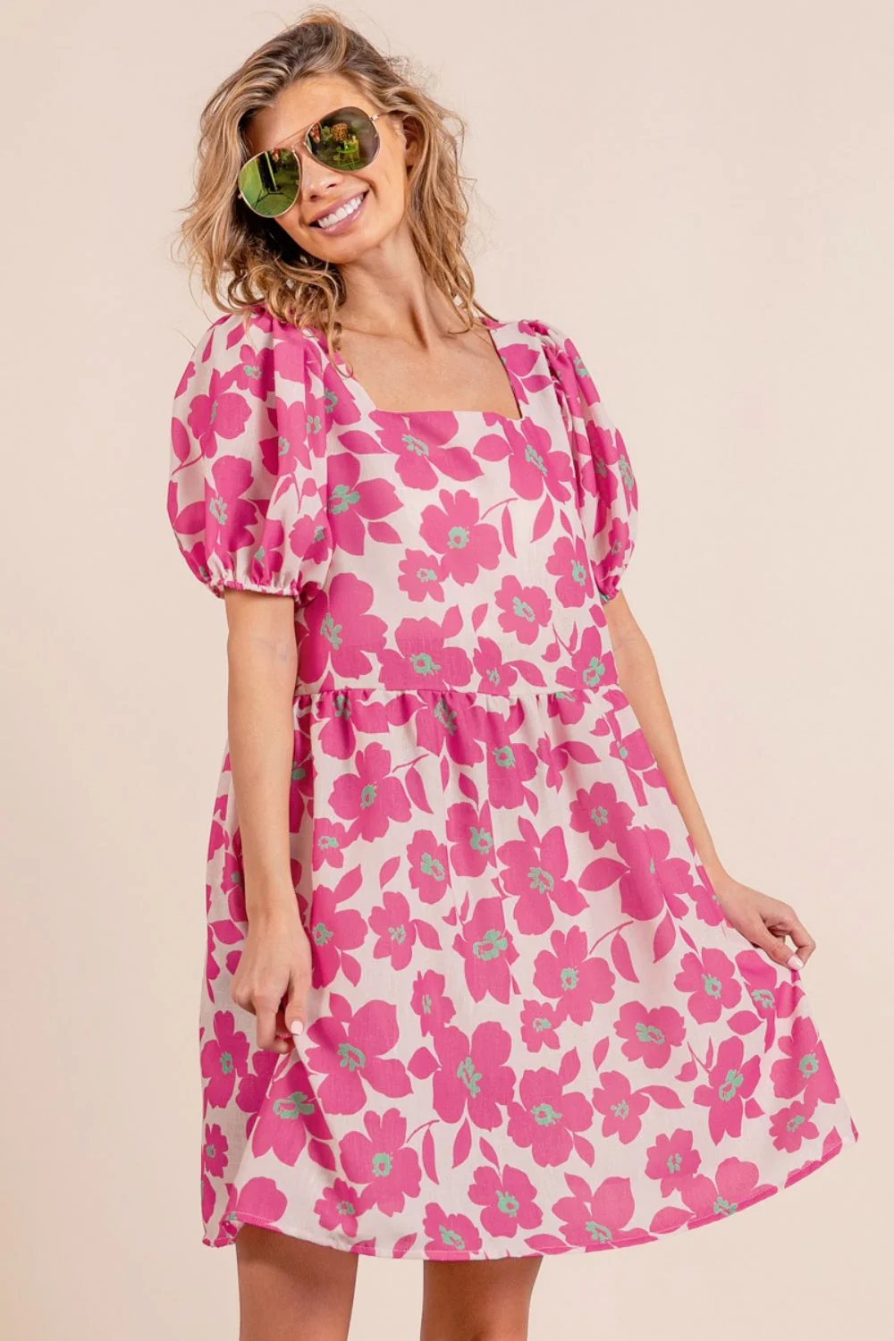 BiBi Printed Square Neck Puff Sleeve Mini Dress - Image 3