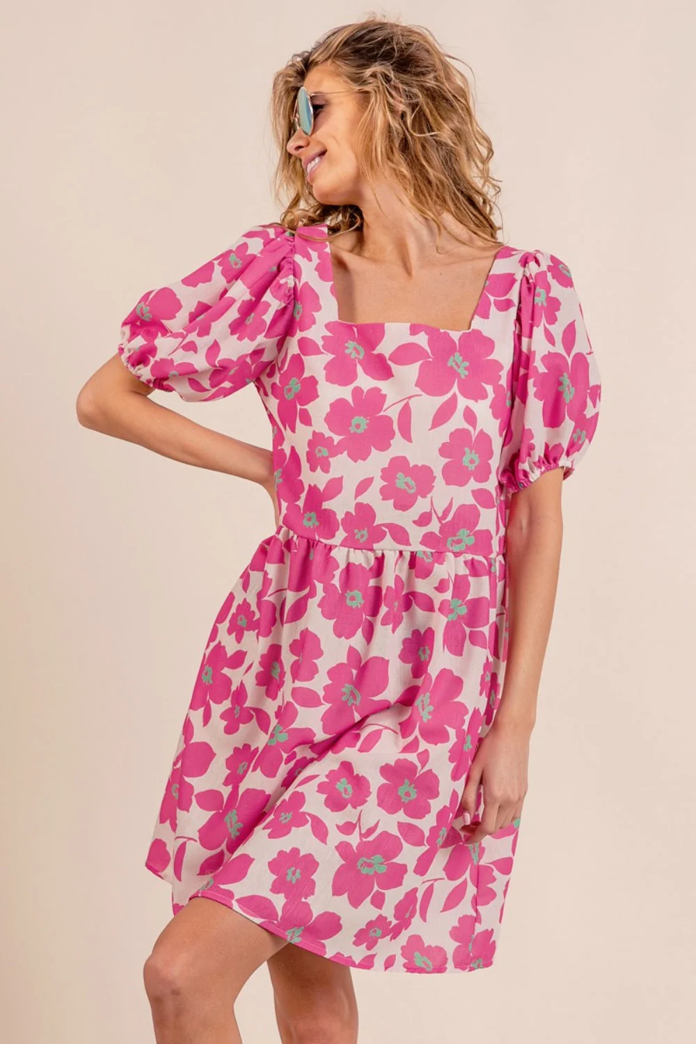 BiBi Printed Square Neck Puff Sleeve Mini Dress - Image 4