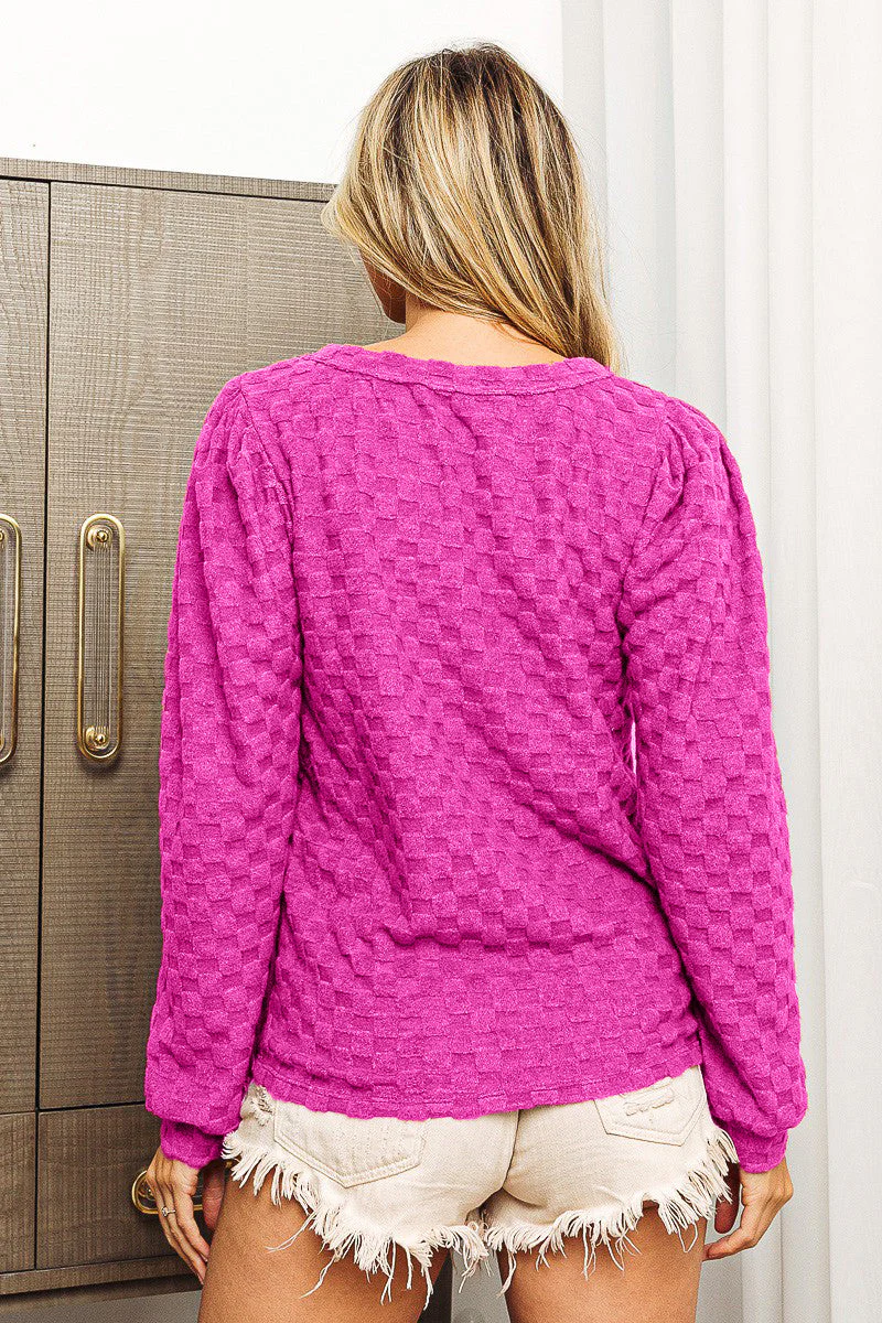 BiBi Round Neck Brushed Checker Top - Image 2