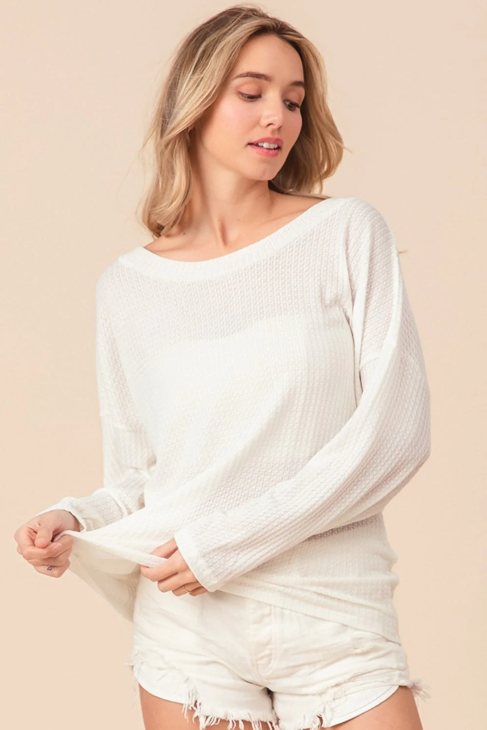 BiBi Waffled Backless Drawstring T-Shirt - Image 2