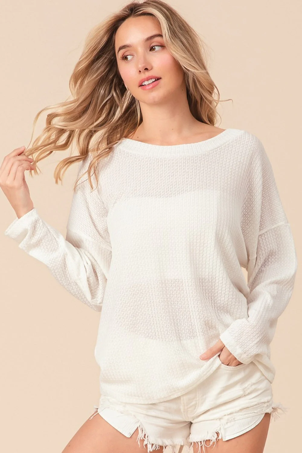 BiBi Waffled Backless Drawstring T-Shirt - Image 5