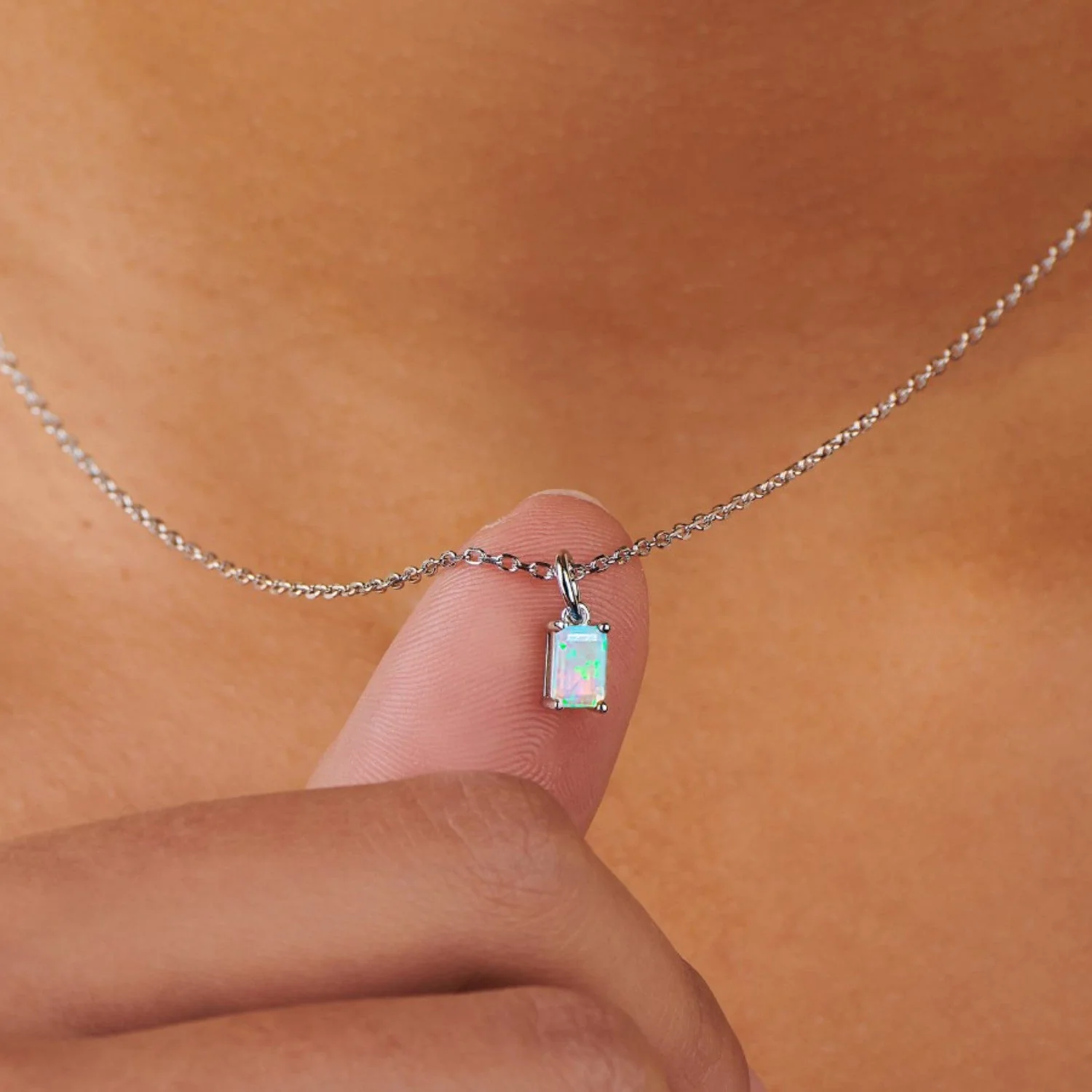 Birthstone Opal Silver Necklace - October by Little Sky Stone - Image 2