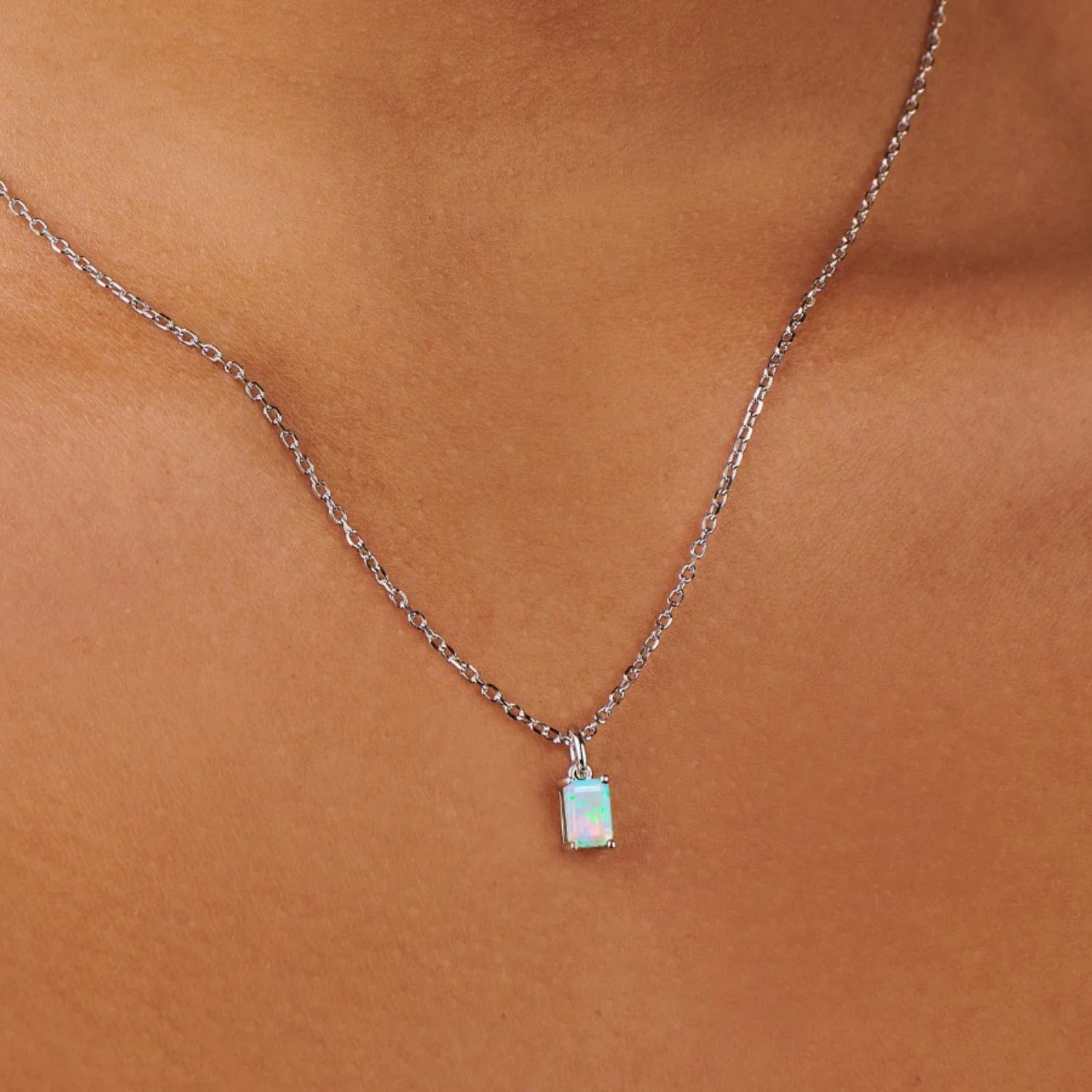 Birthstone Opal Silver Necklace - October by Little Sky Stone - Image 3