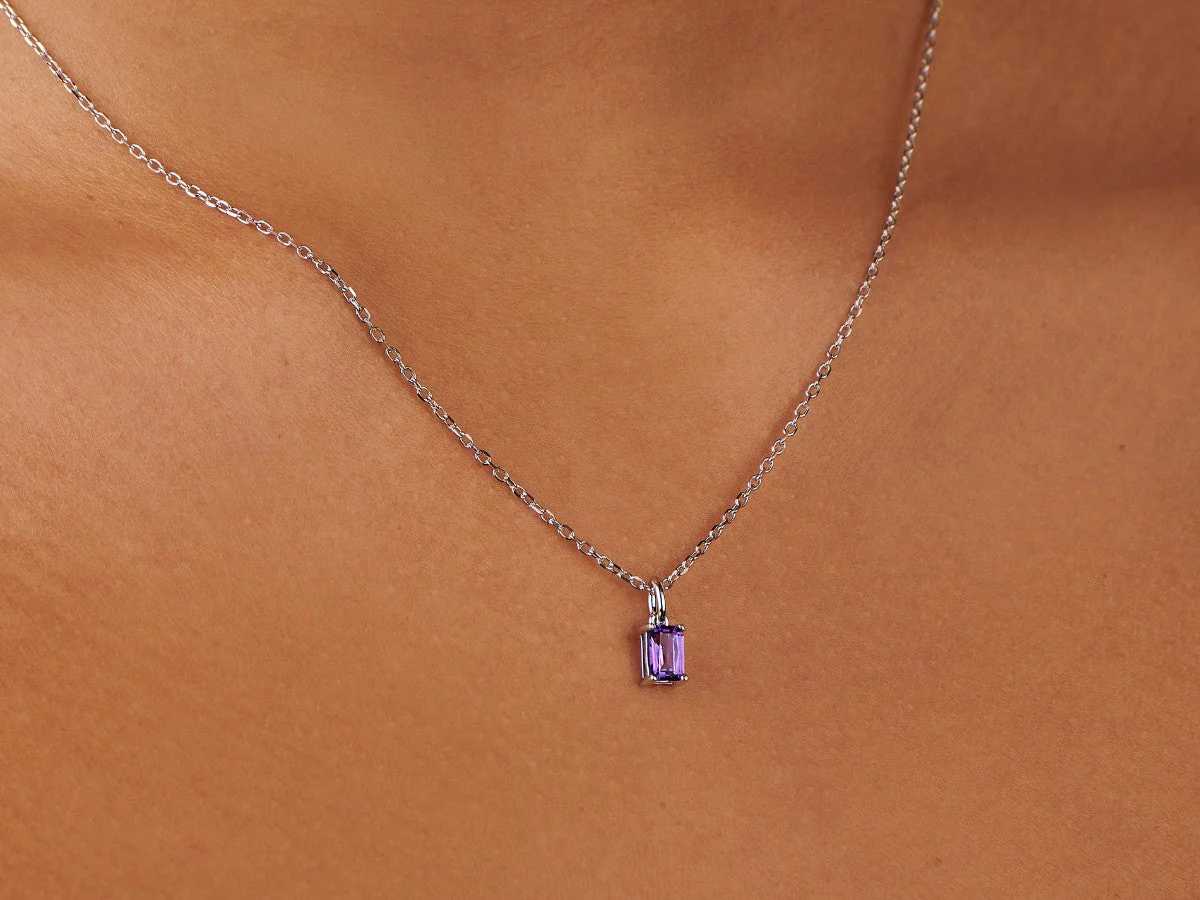 Birthstone Silver Necklace - February by Little Sky Stone - Image 2