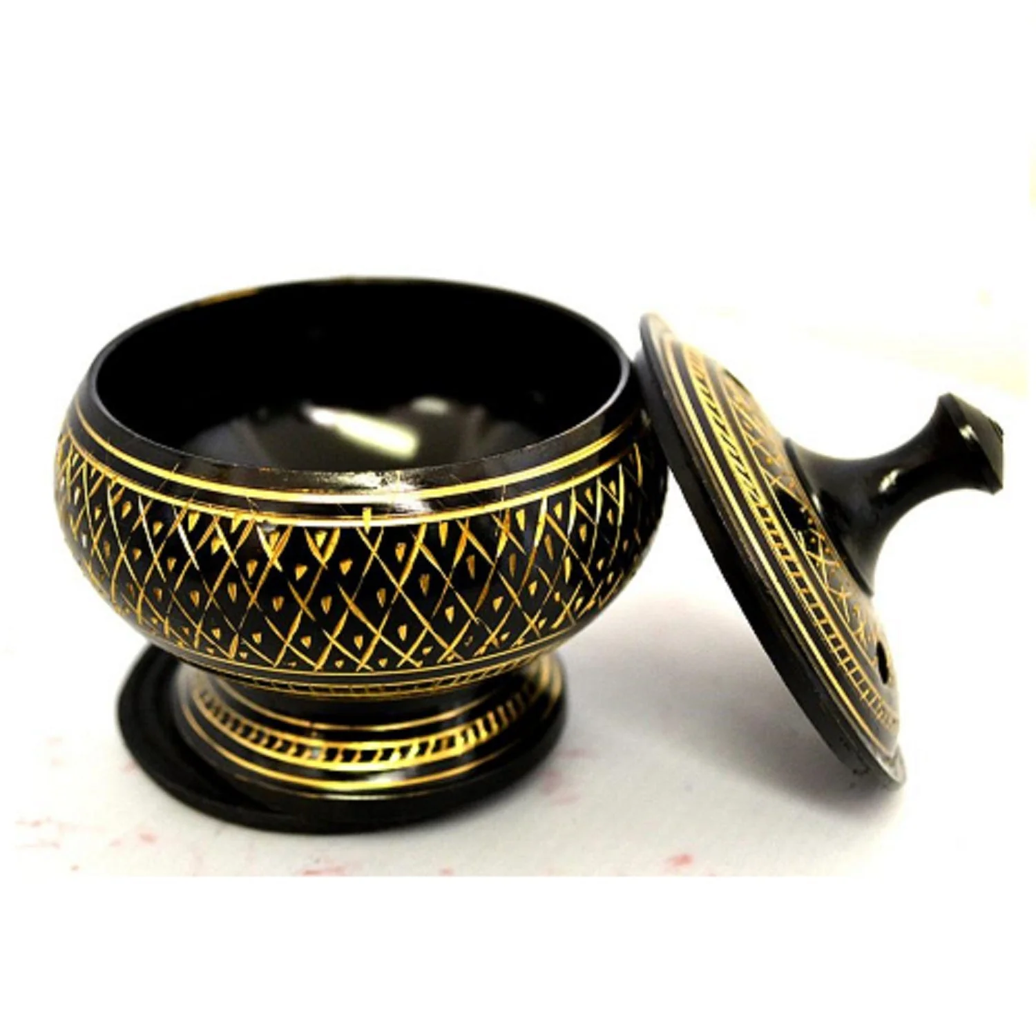 Black Carved Brass Burner with Lid by OMSutra - Image 2