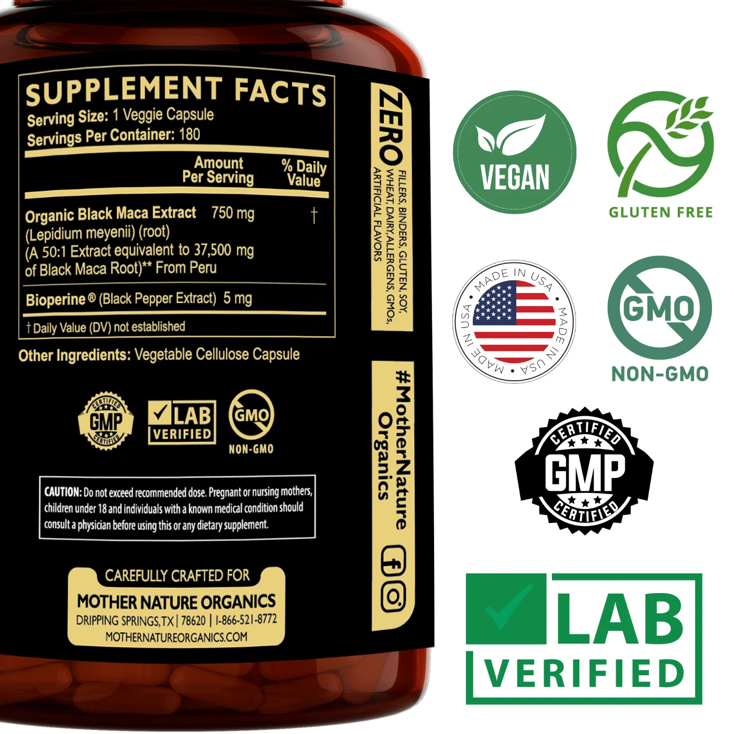 Black Maca Capsules 37,500 mg by Mother Nature Organics - Image 2